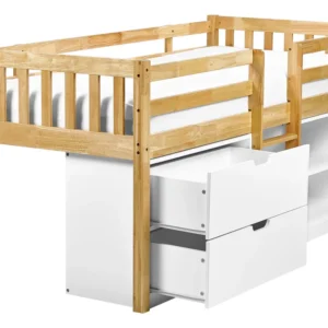 Premium Conforto Cama de solteiro com arrumação em madeira clara 90 x 200 cm SUSVILLE