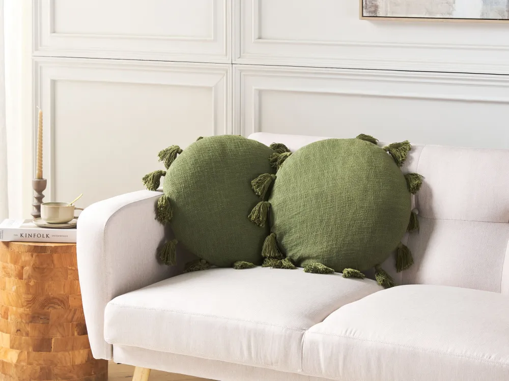 Set 2 Algodão puro Cushions Tassels ⌀ 45 cm Green MADIA