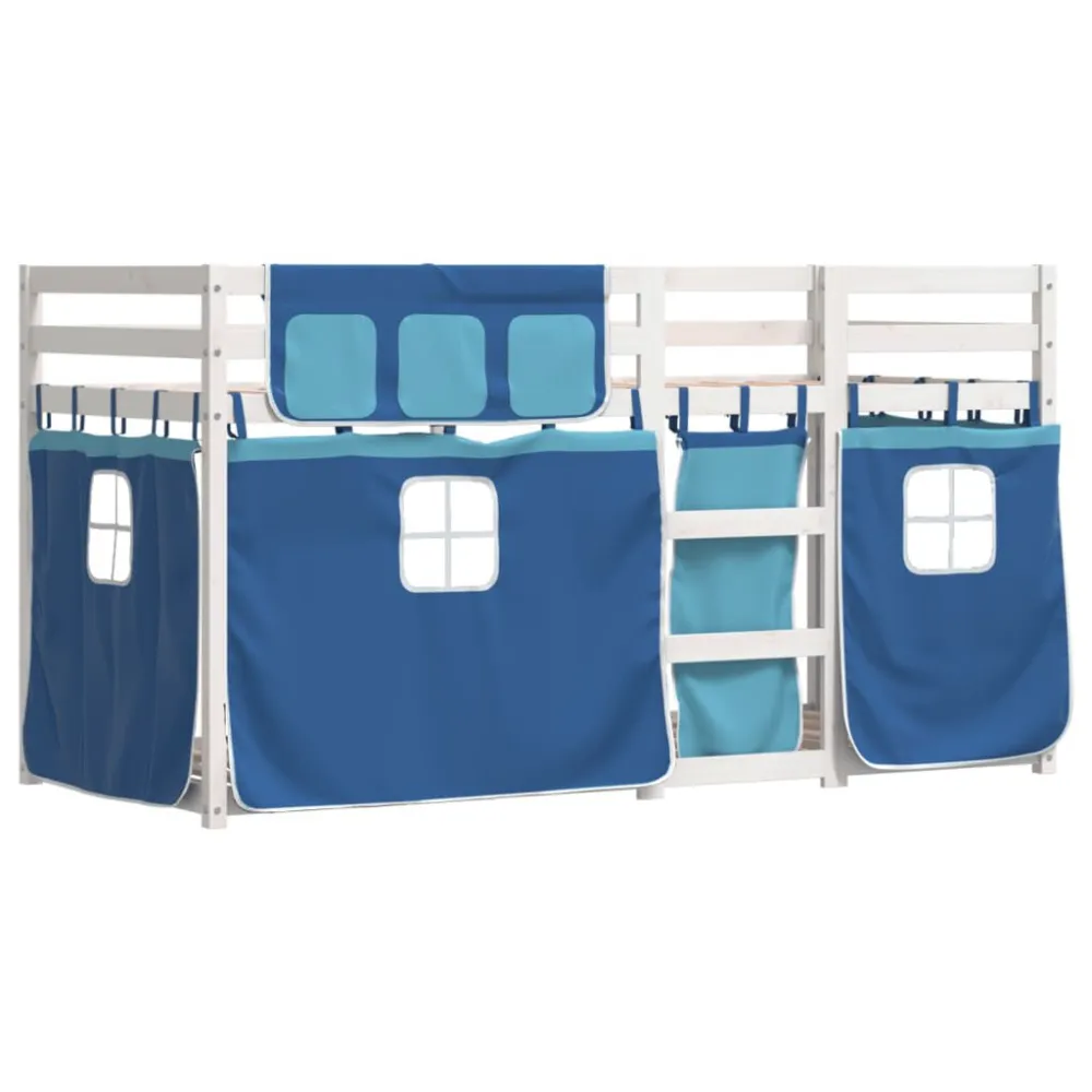 Suporte para Cabeç Beliche com cortinas 80x200 cm madeira de pinho maciç azul