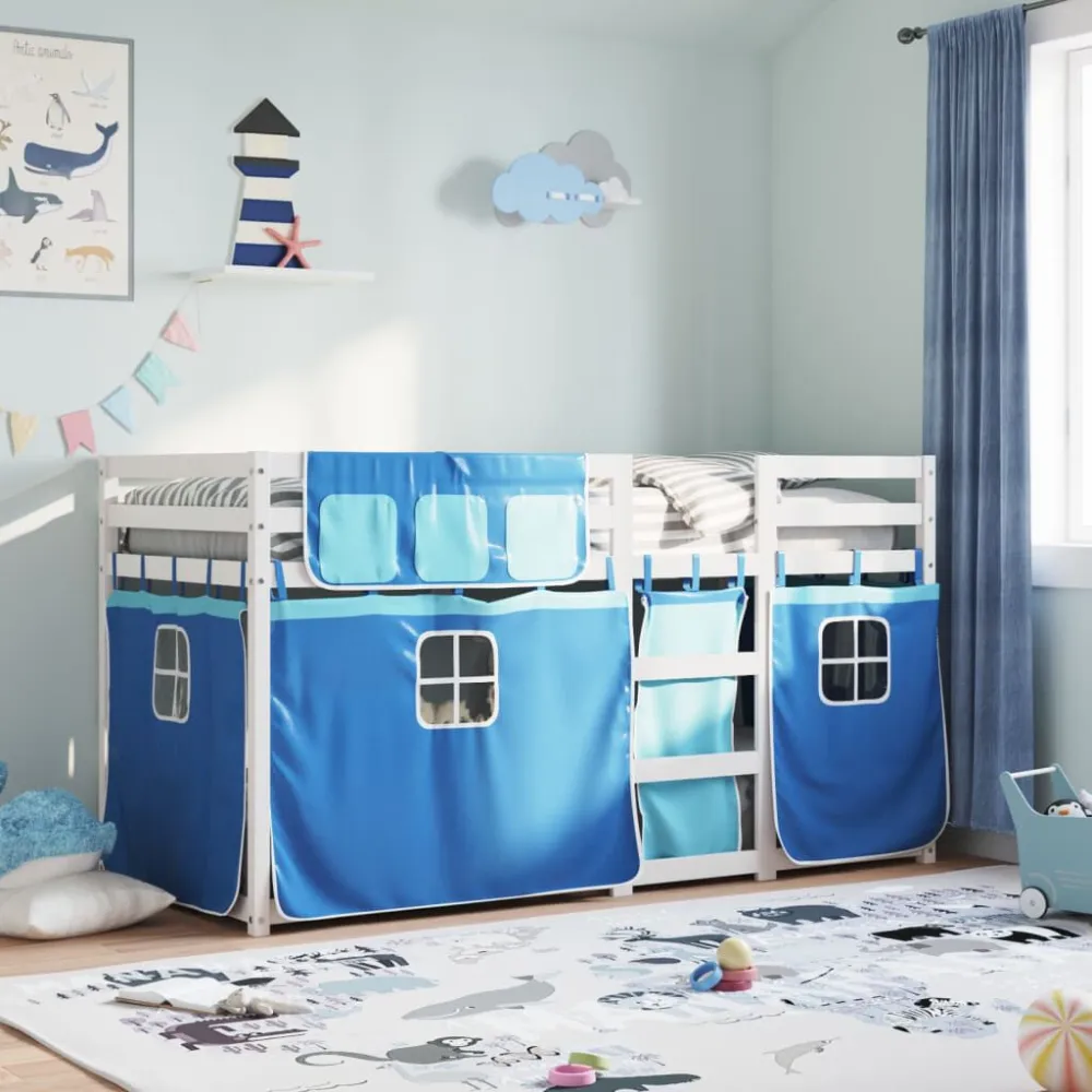Suporte para Cabeç Beliche com cortinas 80x200 cm madeira de pinho maciç azul