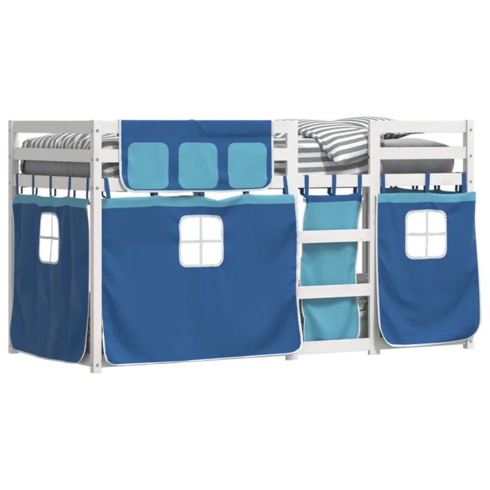 Suporte para Cabeç Beliche com cortinas 80x200 cm madeira de pinho maciç azul
