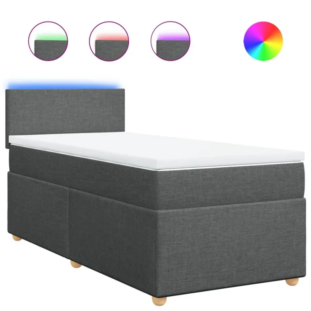 Cama com molasemcolchão 100x200 cm tecido cinza-escuro com Certificado de Autenticidade