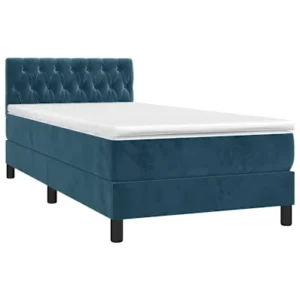 Cama com molasemcolchão 100x200 cm veludo azul-escuro com Certificado de Autenticidade