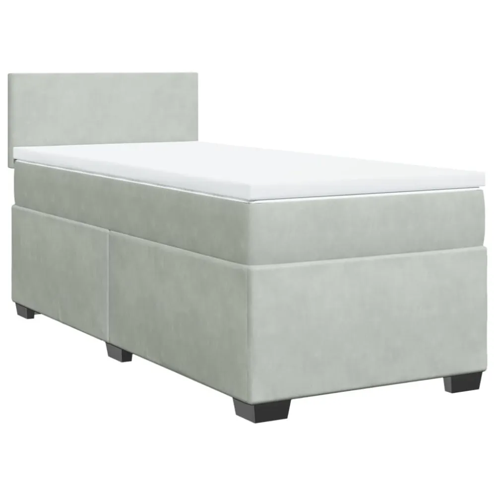 Cama com molasemcolchão 100x200 cm veludo cinza-claro com Fecho Total