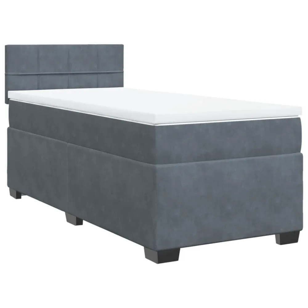 Cama com molasemcolchão 100x200 cm veludo cinza-escuro com Certificado de Autenticidade