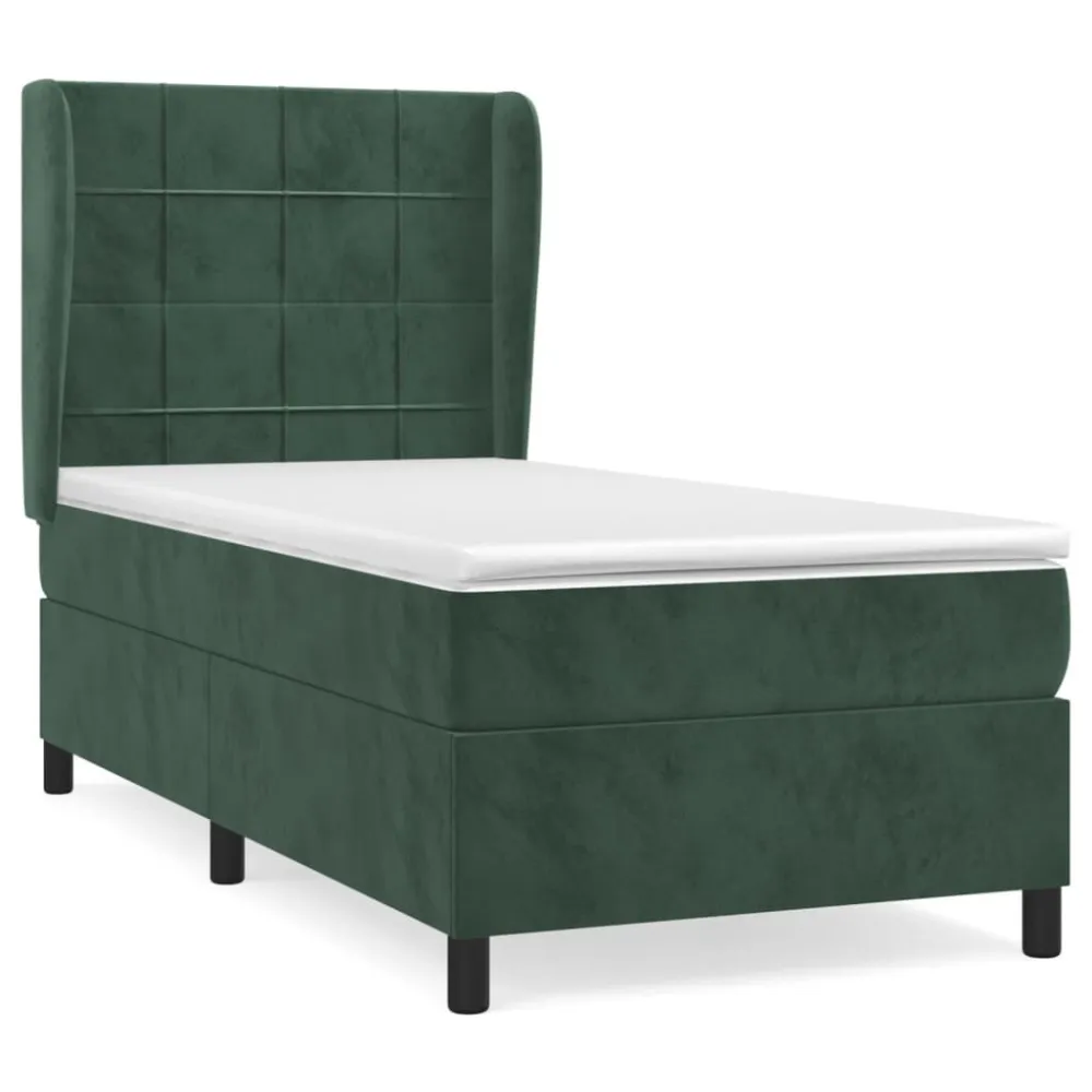 Cama com molasemcolchão 100x200 cm veludo verde-escuro com Certificado de Autenticidade