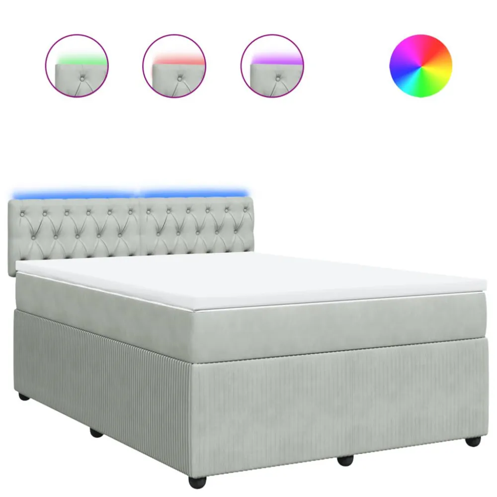Cama com molasemcolchão 140x190 cm veludo cinzento-claro com Certificado de Autenticidade