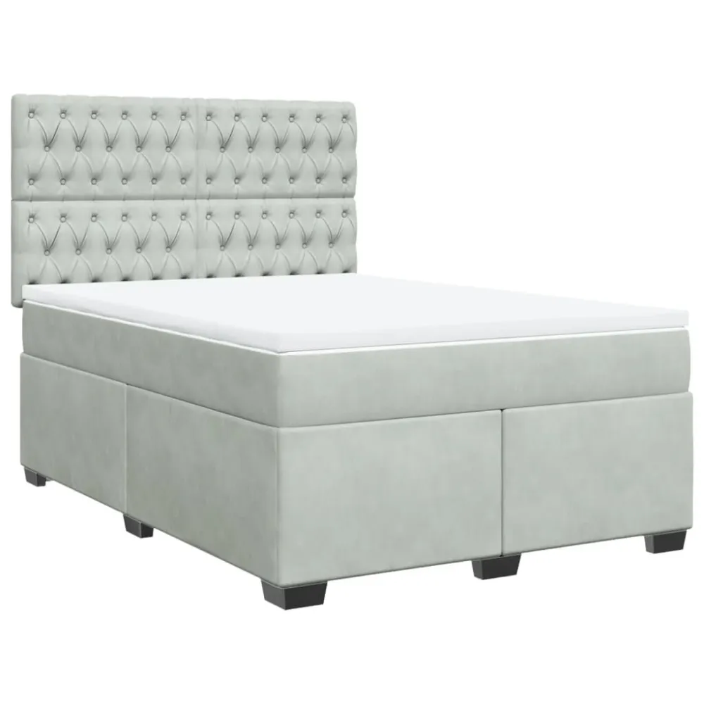 Cama com molasemcolchão 140x200 cm veludo cinzento-claro para Uso Adulto