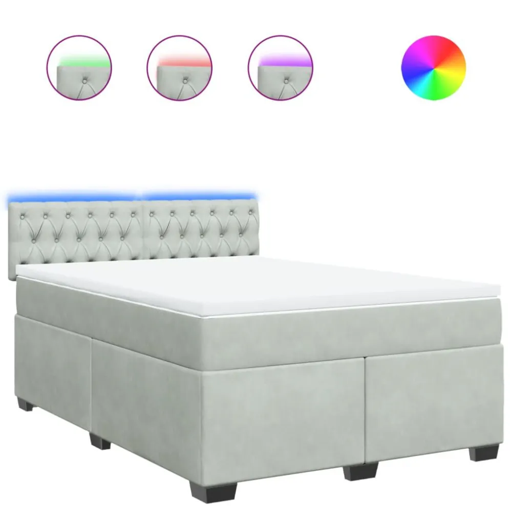 Cama com molasemcolchão 140x200 cm veludo cinzento-claro com Camada Extra