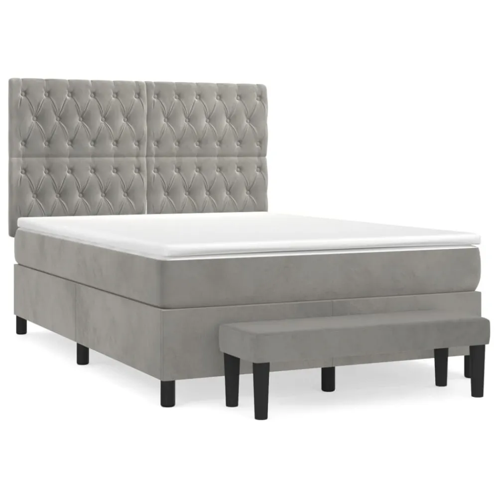 Cama com molasemcolchão 140x200 cm veludo cinzento-claro em Branco Nuvem