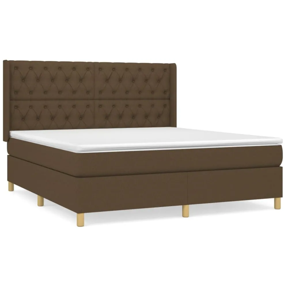 Cama com molasemcolchão 160x200 cm tecido castanho-escuro | Envio Rápido