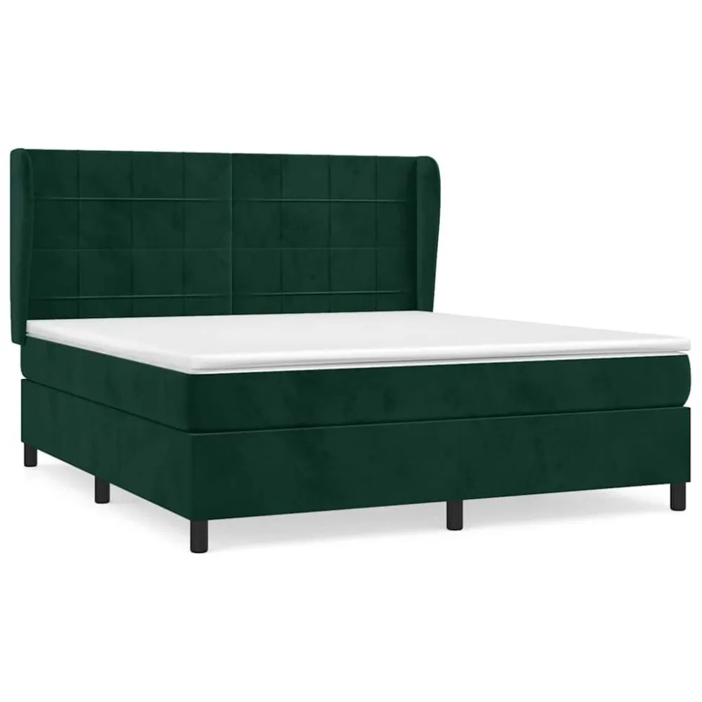 Cama com molasemcolchão 160x200 cm veludo verde-escuro com Certificado de Autenticidade