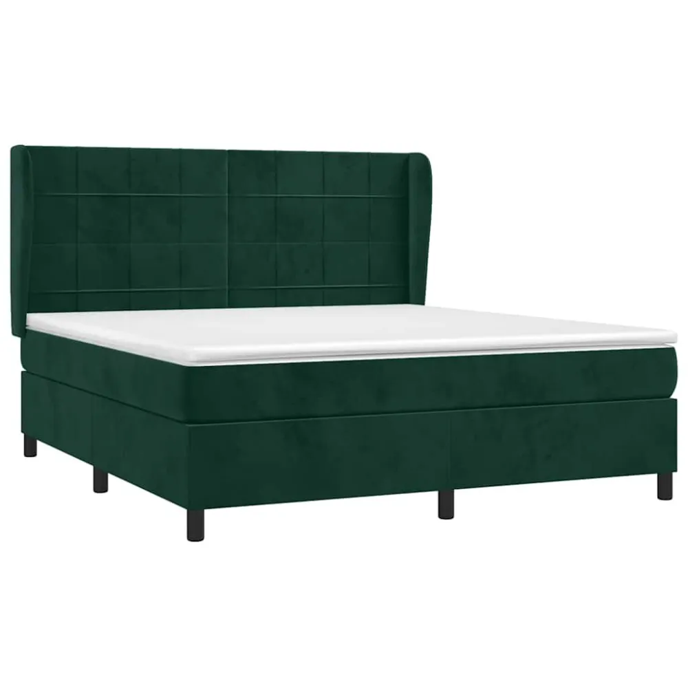 Cama com molasemcolchão 160x200 cm veludo verde-escuro com Certificado de Autenticidade