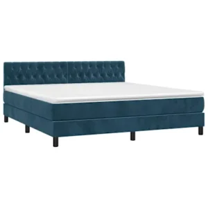 Cama com molasemcolchão 180x200 cm veludo azul-escuro | Envio Rápido