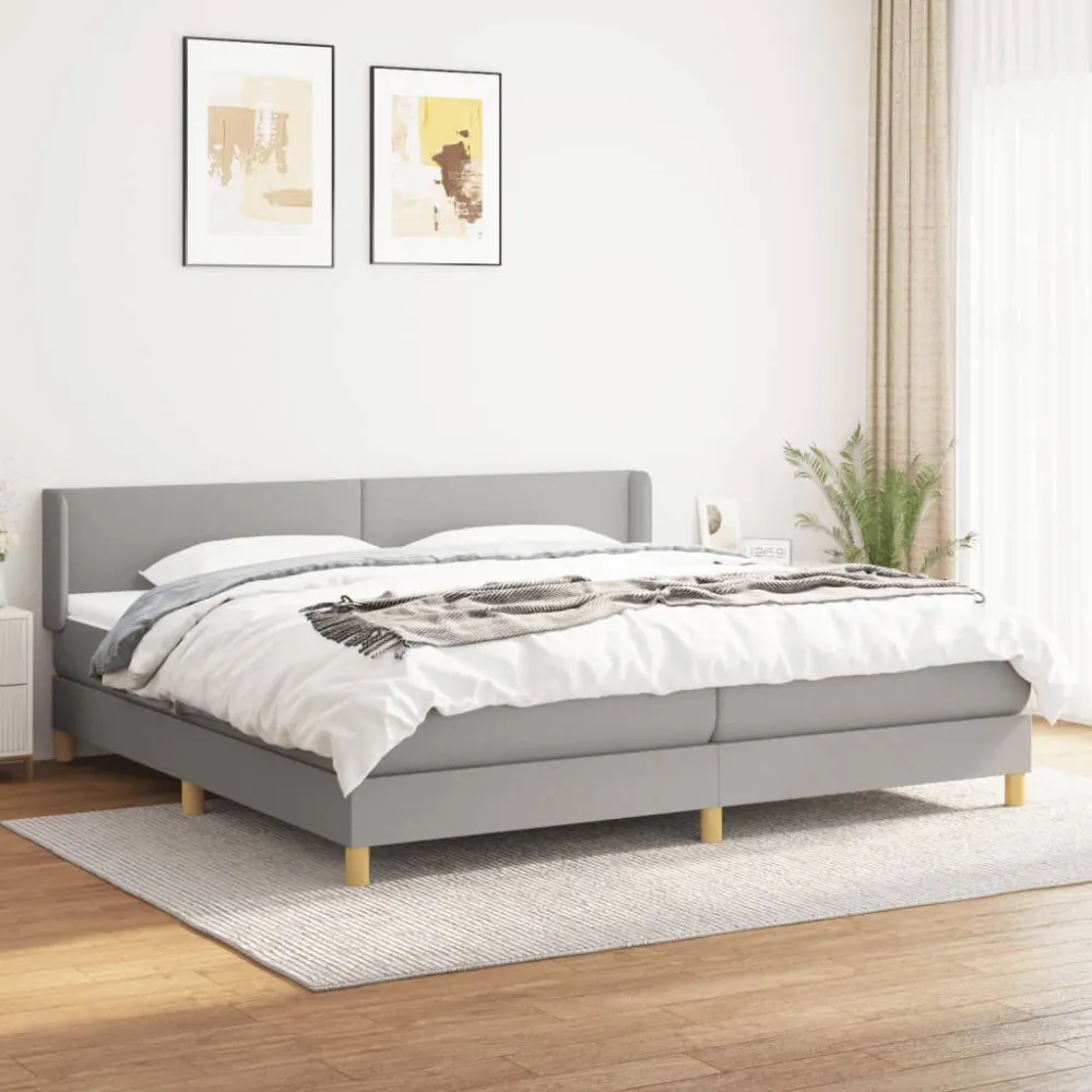 Cama com molasemcolchão 200x200 cm tecido cinza-claro | Envio Rápido