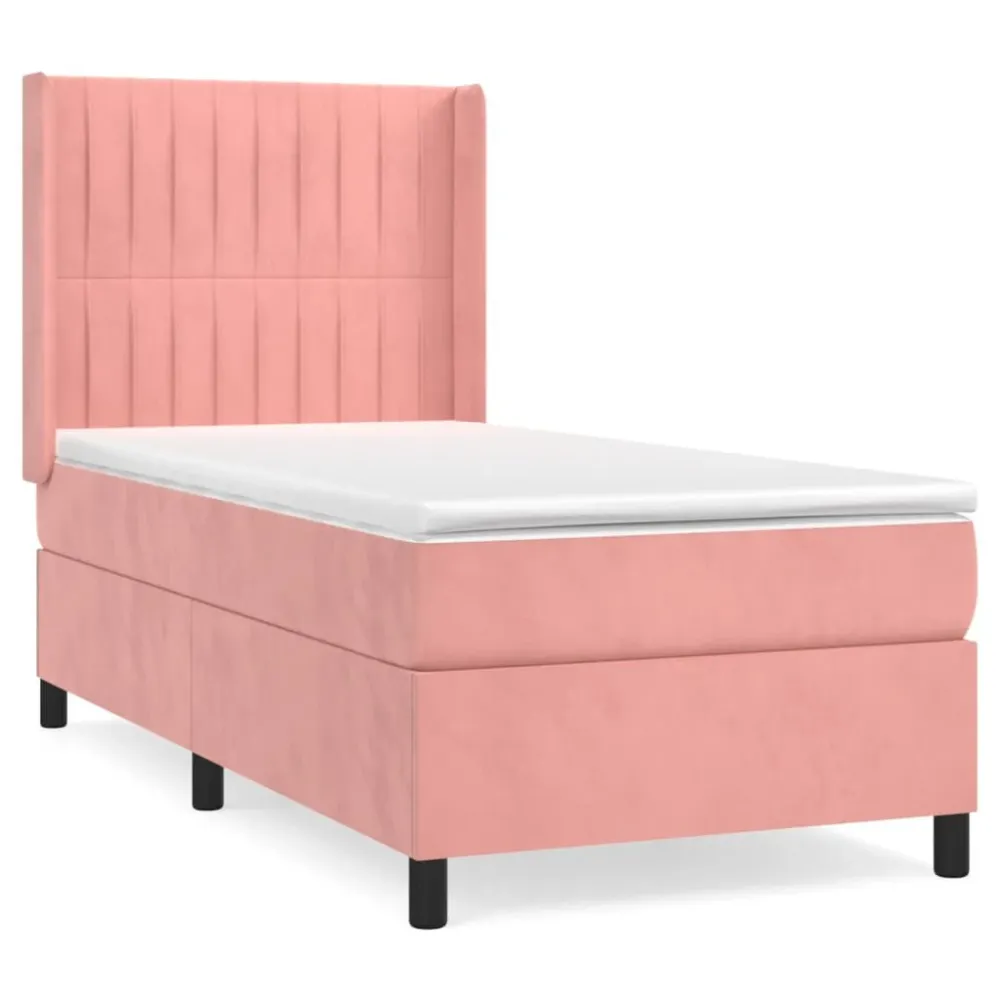 Cama com molasemcolchão 90x190 cm veludo rosa - 90% Pluma