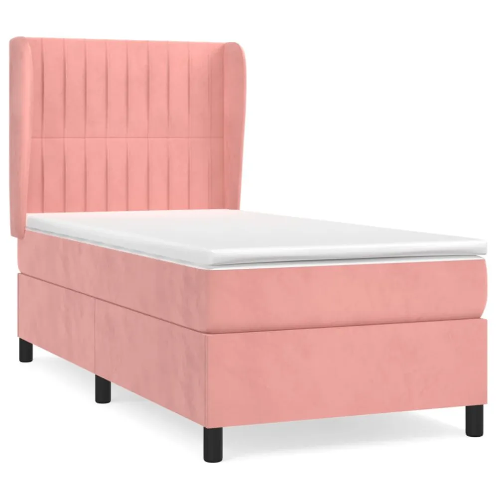 Cama com molasemcolchão 90x190 cm veludo rosa para Noites Frias