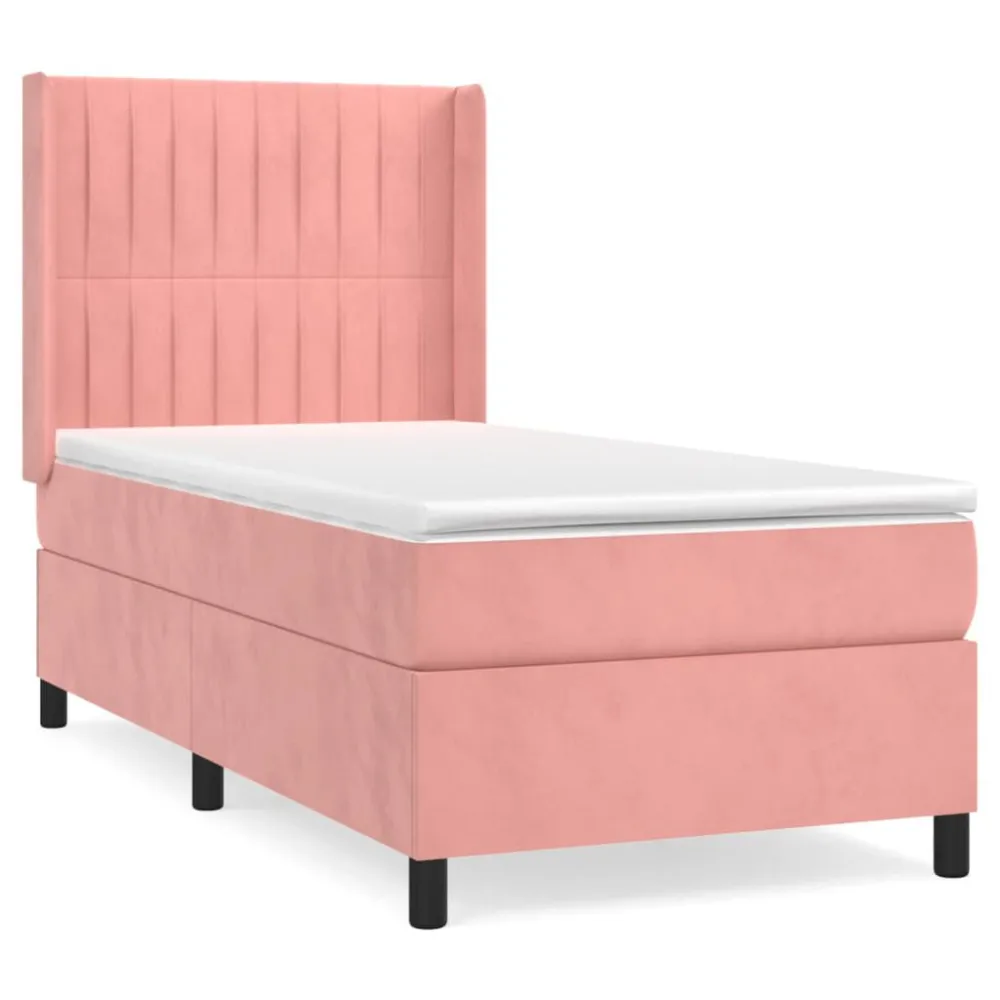 Cama com molasemcolchão 90x190 cm veludo rosa - 90% Pluma