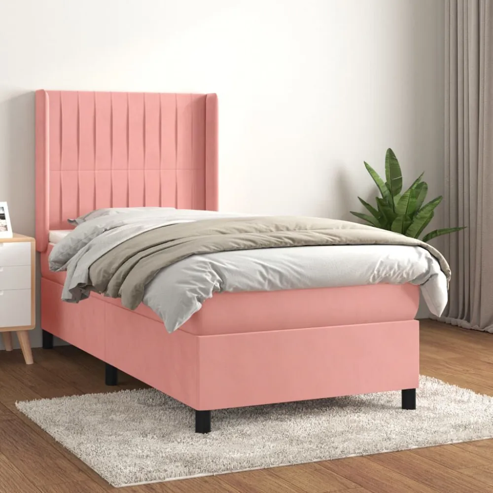 Cama com molasemcolchão 90x190 cm veludo rosa - 90% Pluma