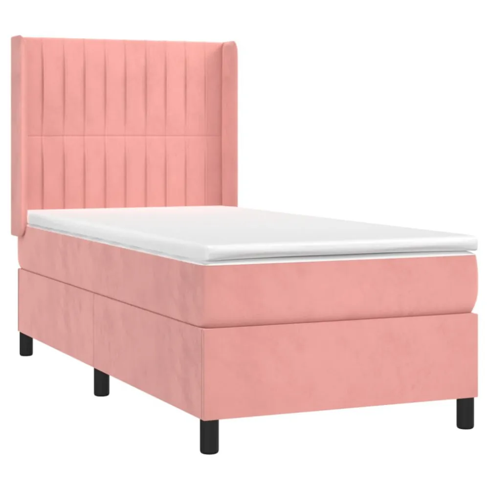 Cama com molasemcolchão 90x190 cm veludo rosa - 90% Pluma