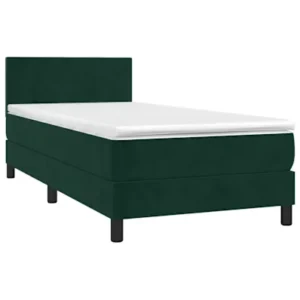 Cama com molasemcolchão 90x190 cm veludo verde-escuro - 90% Pluma