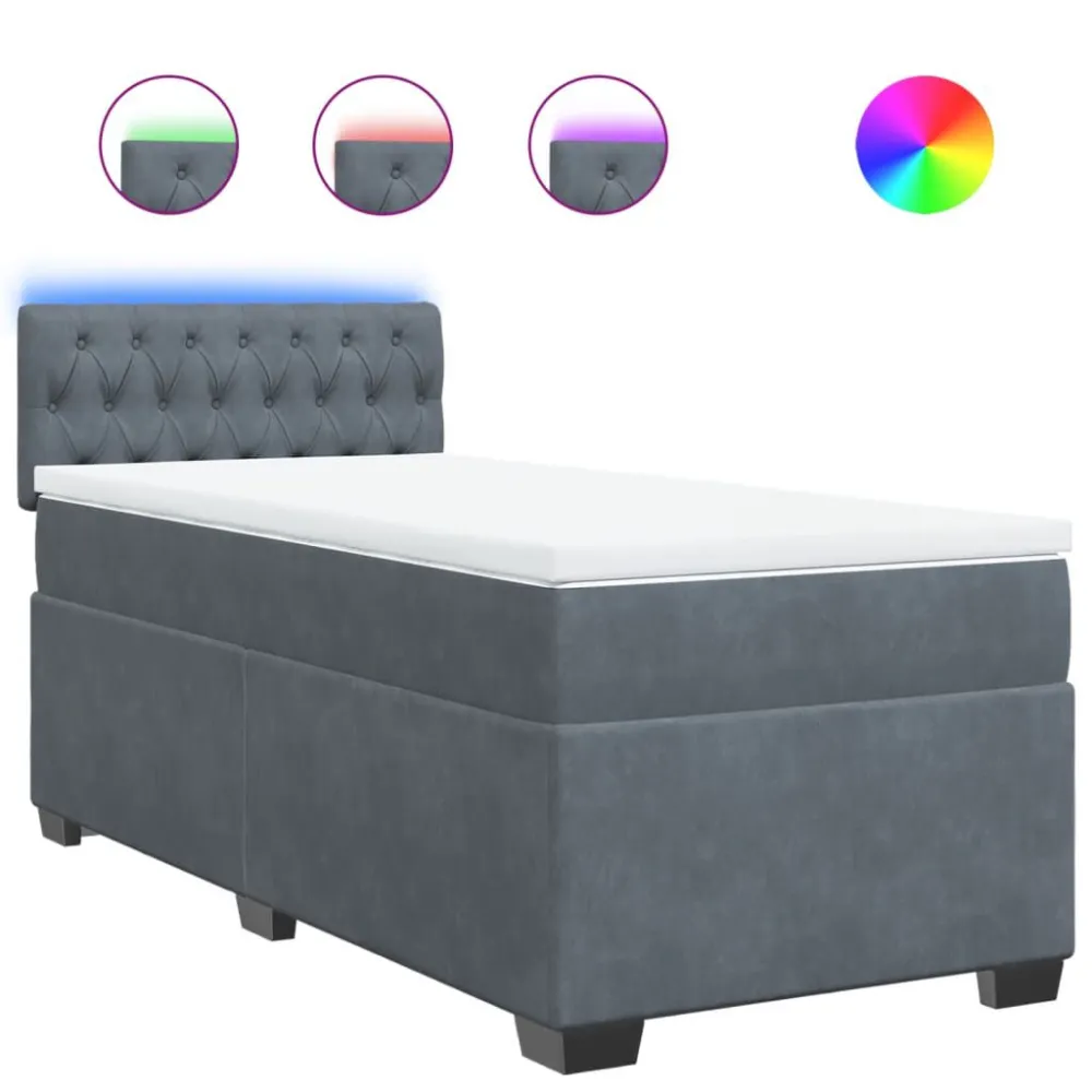 Cama com molasemcolchão 90x200 cm veludo cinza-escuro com Capa Inclusa
