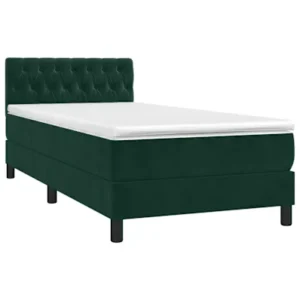 Cama com molasemcolchão 90x200 cm veludo verde-escuro com Fecho Total