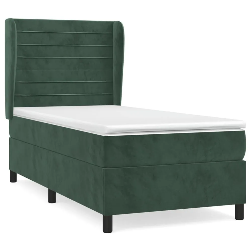 Hipoalergênico Certificado Cama com molasemcolchão 90x200 cm veludo verde-escuro