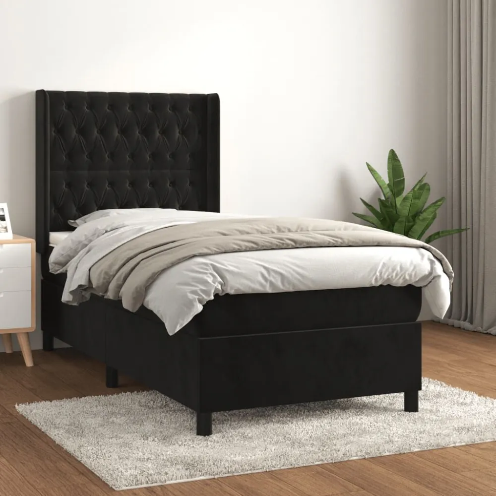Hipoalergênico Certificado Cama com molasemcolchão 90x200 cm veludo preto