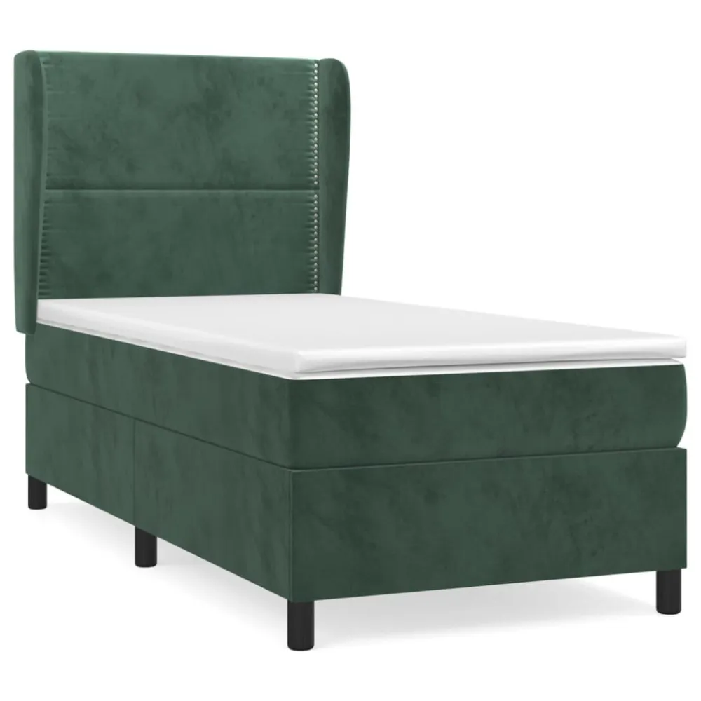 Hipoalergênico Certificado Cama com molasemcolchão 90x200 cm veludo verde-escuro