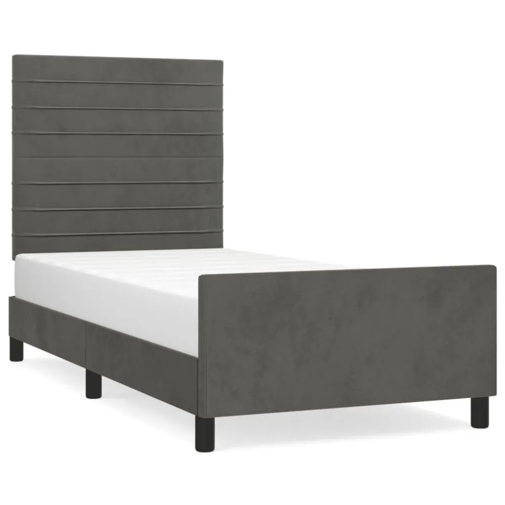 Estrutura de cama sem colchão 100x200 cm veludo cinzento-escuro | Conjunto Completo com Fronhas
