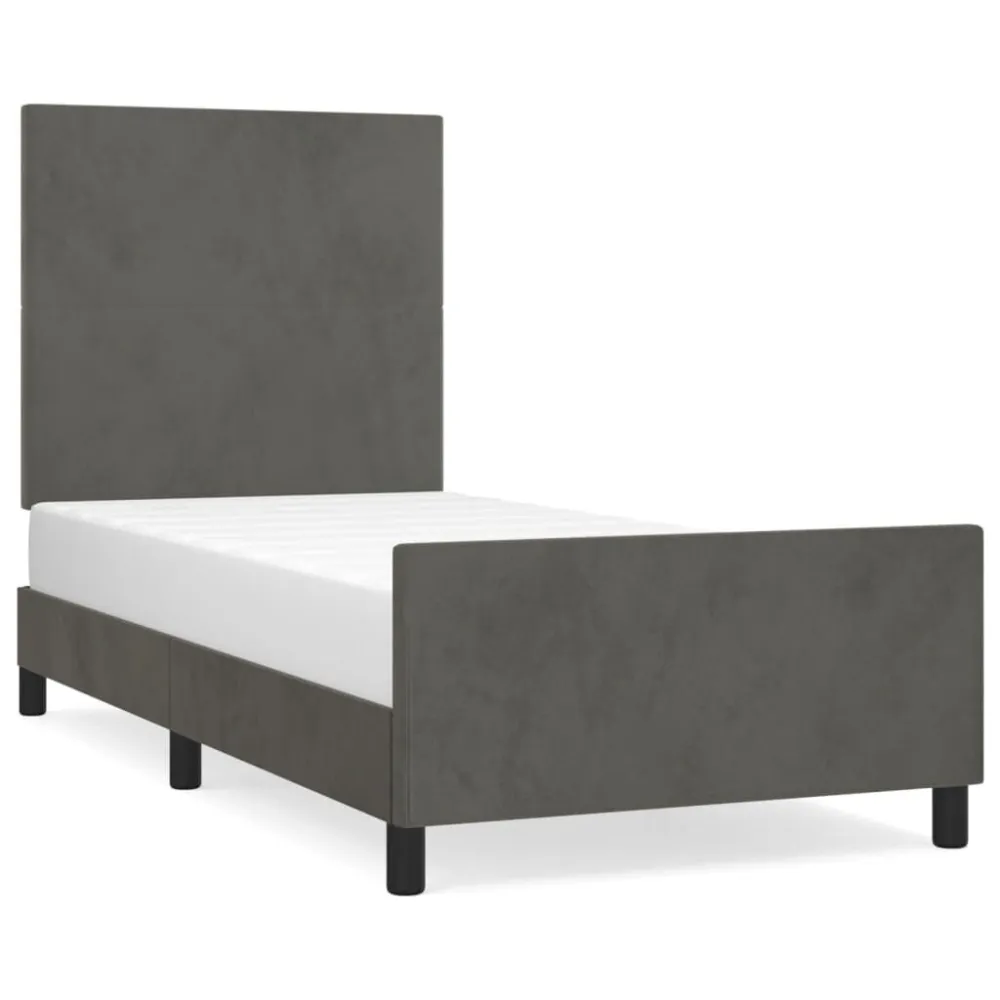 Estrutura de cama sem colchão 100x200 cm veludo cinzento-escuro Coleção Outono