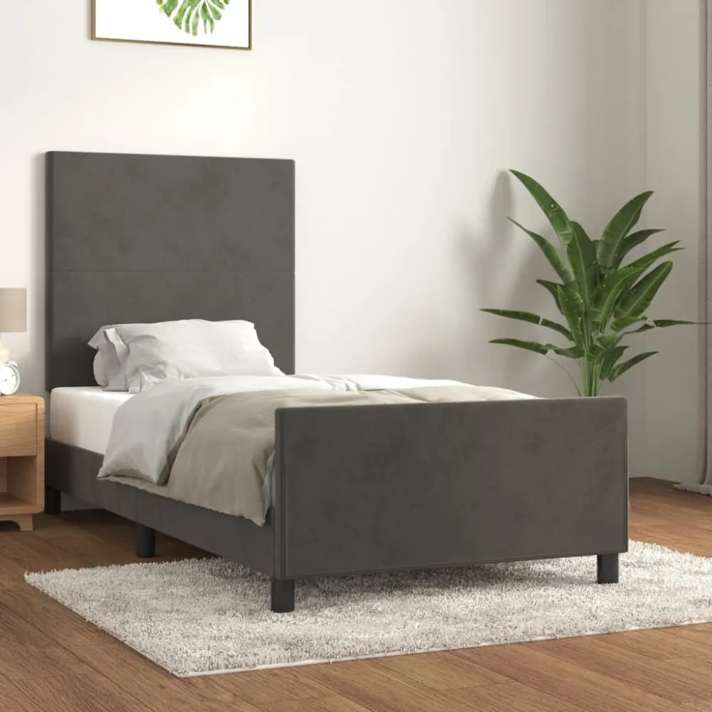 Estrutura de cama sem colchão 100x200 cm veludo cinzento-escuro Coleção Outono