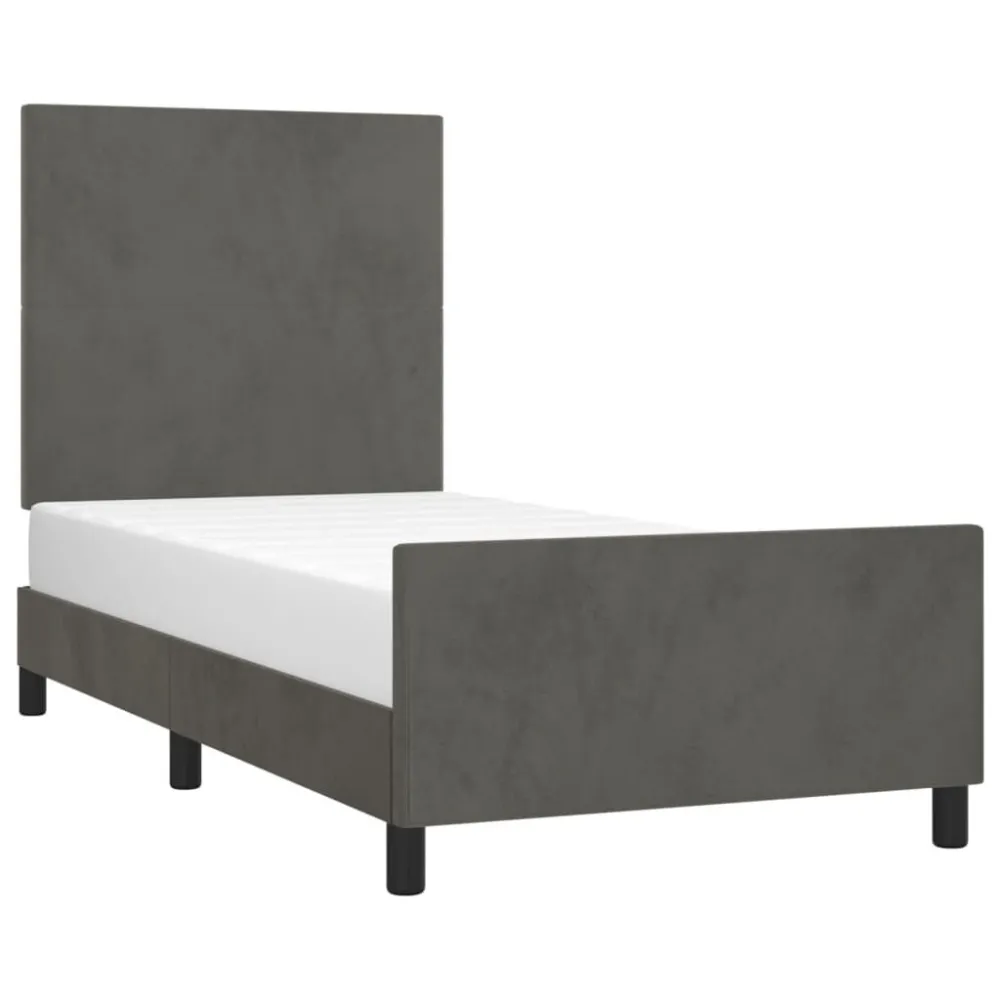 Estrutura de cama sem colchão 100x200 cm veludo cinzento-escuro Coleção Outono