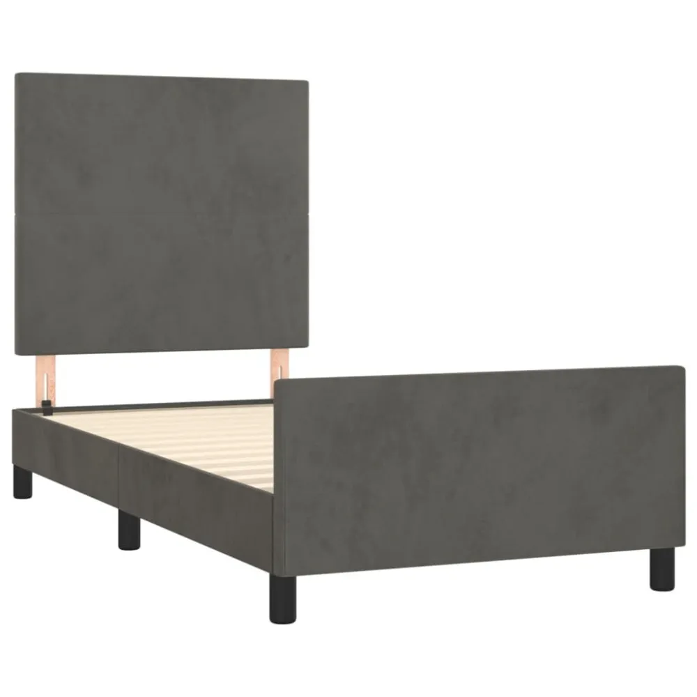 Estrutura de cama sem colchão 100x200 cm veludo cinzento-escuro Coleção Outono