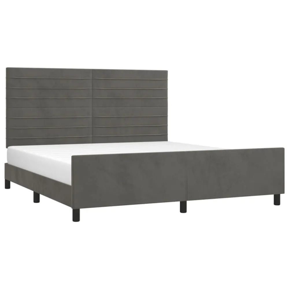Estrutura de cama sem colchão 160x200 cm veludo cinzento-escuro compatible Cama Queen Size