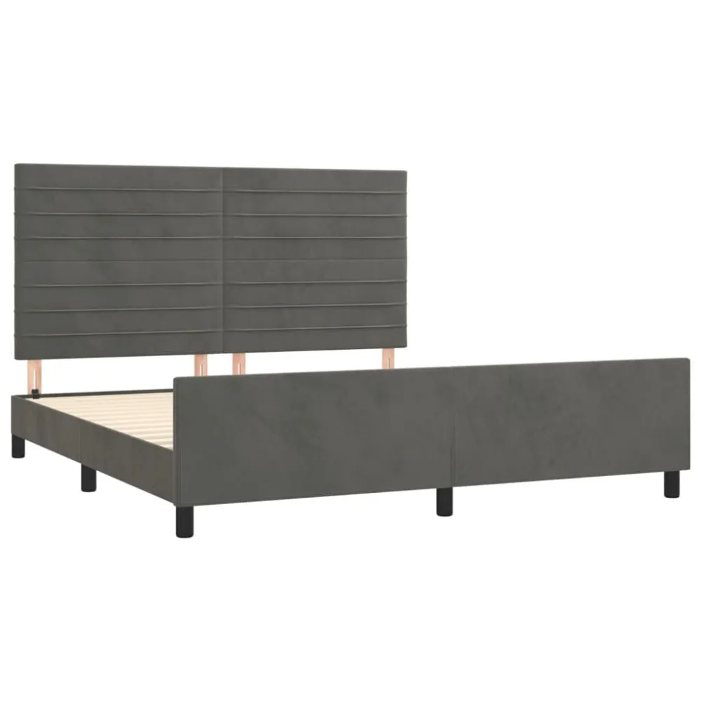 Estrutura de cama sem colchão 160x200 cm veludo cinzento-escuro compatible Cama Queen Size