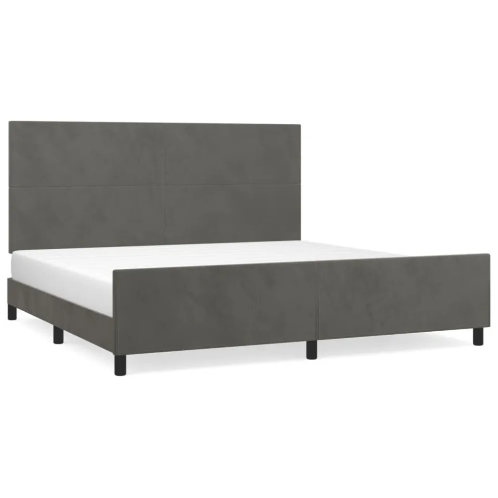 Estrutura de cama sem colchão 200x200 cm veludo cinzento-escuro para Cama de Casal