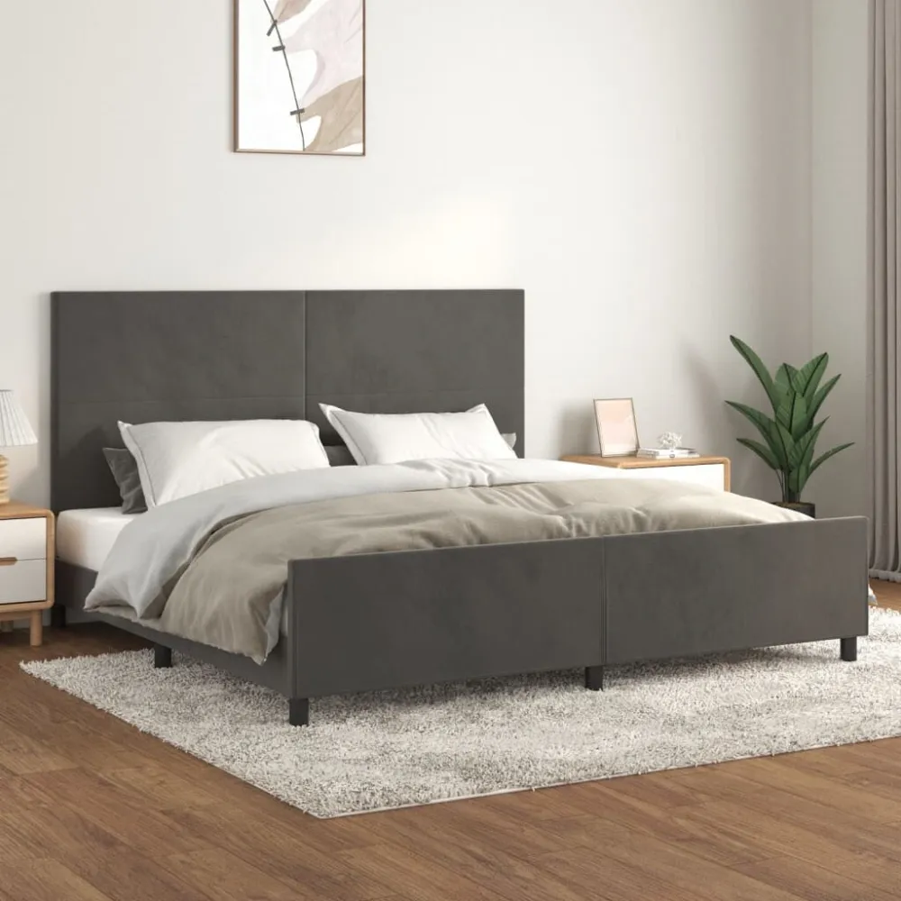 Estrutura de cama sem colchão 200x200 cm veludo cinzento-escuro para Cama de Casal