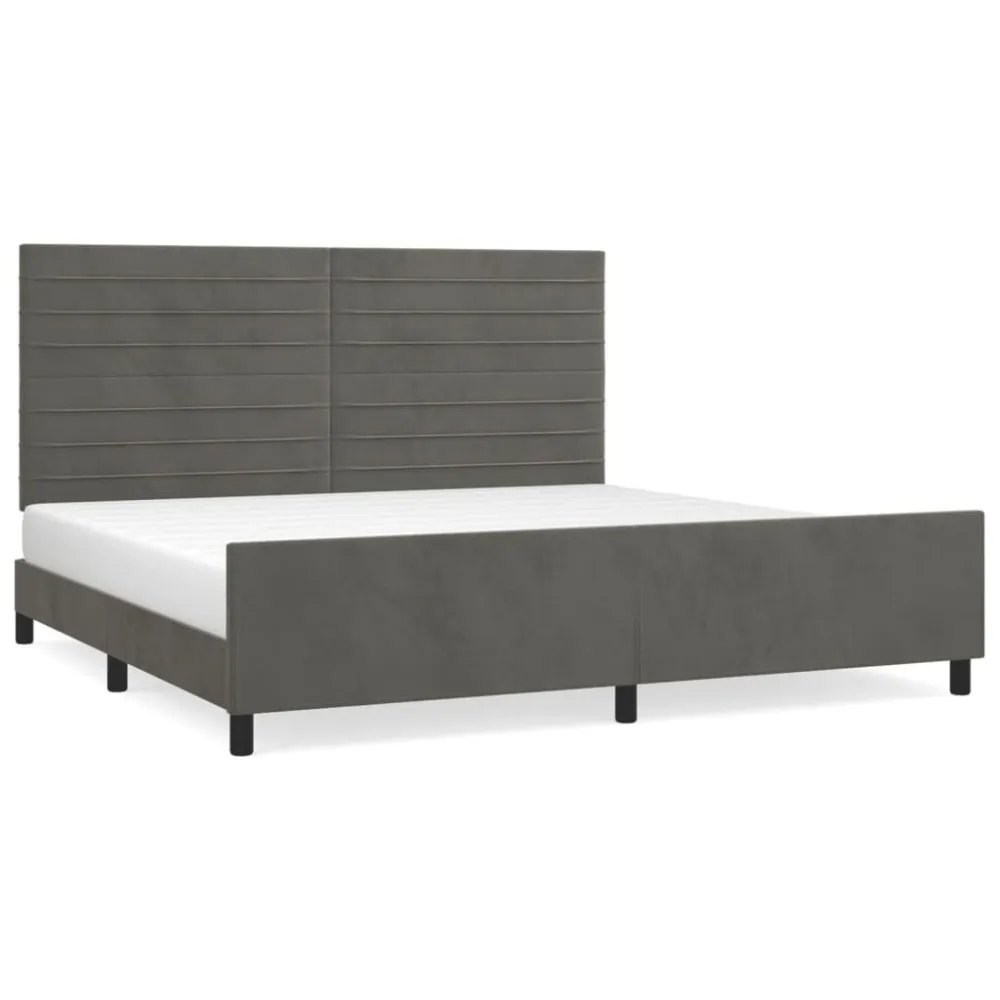 Premium Algodão Egípcio Estrutura de cama sem colchão 200x200 cm veludo cinzento-escuro