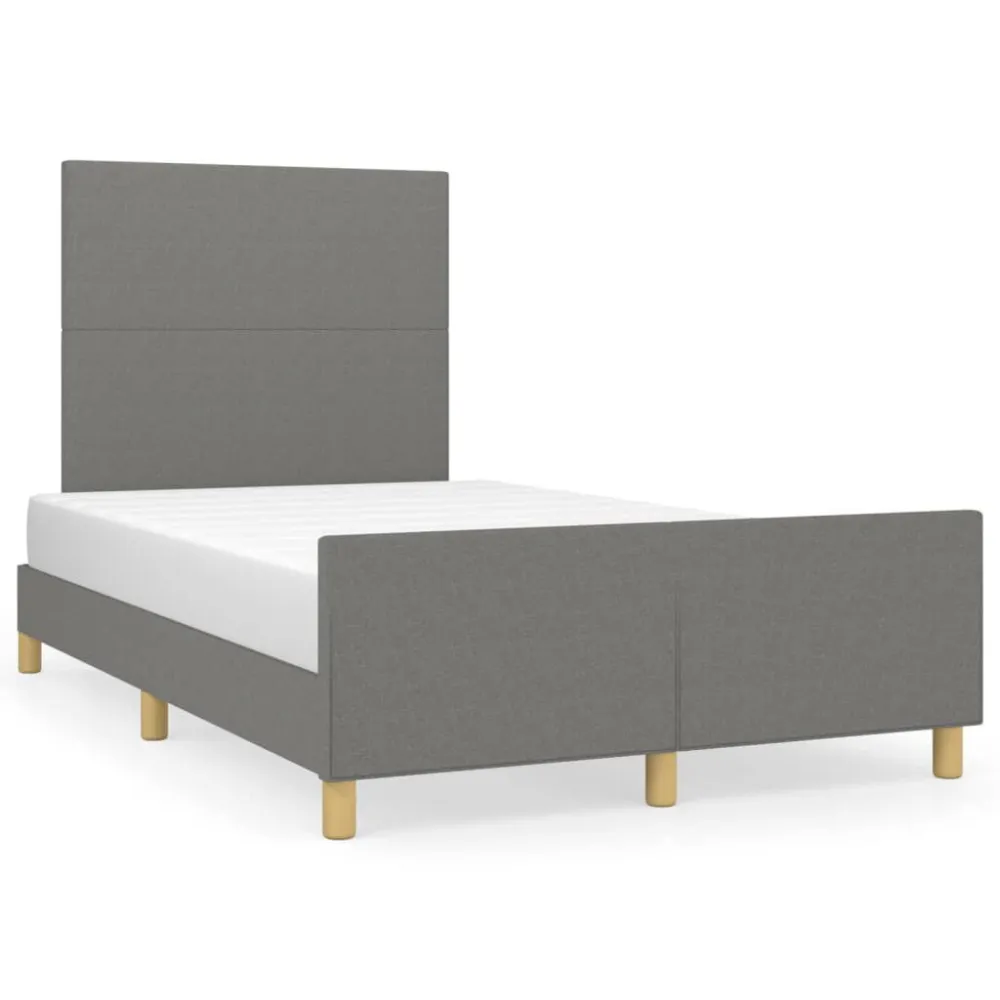 Estrutura de cama sem colchão 120x200 cm tecido cinzento-escuro com Fronhas