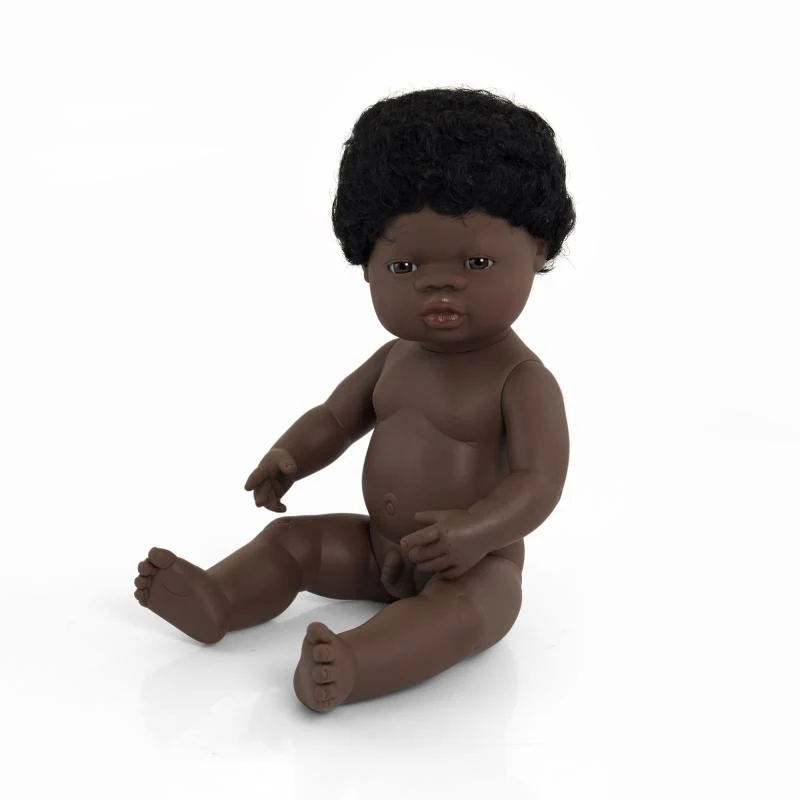 Conjunto Infantil Boneco Bebé Africano 38cm (Enviado em Saco e sem Roupa Interior)