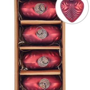 Conjunto de 4 enfeites com forma de coração em vidro vermelho FERIABLE Resistente Quedas