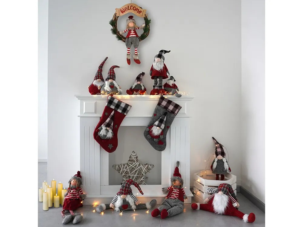 Elfos Nórdicos de Natal Tecido de Natal Vermelho Cinzento Decoração de Natal com Certificado de Autenticidade