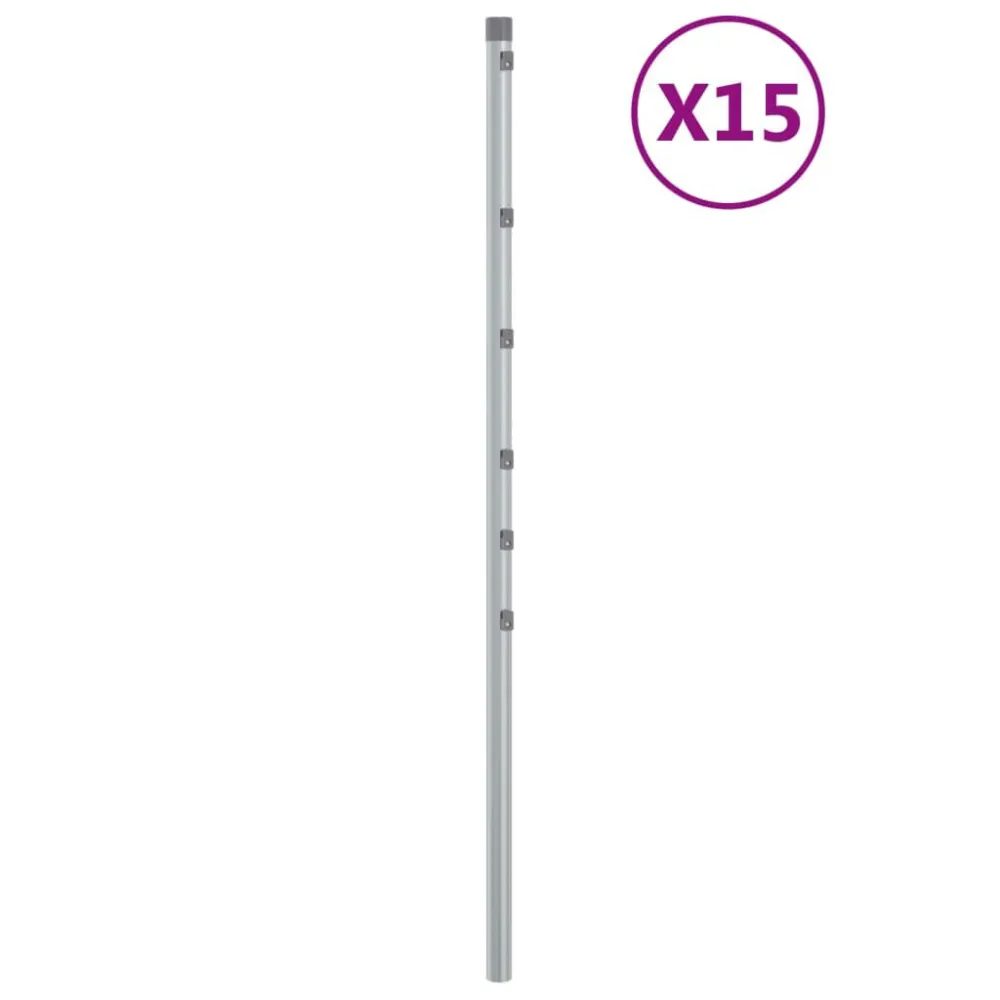 Postes de vedação 15 pcs 120 cm ço galvanizado prateado Cabos de Fibra de Vidro