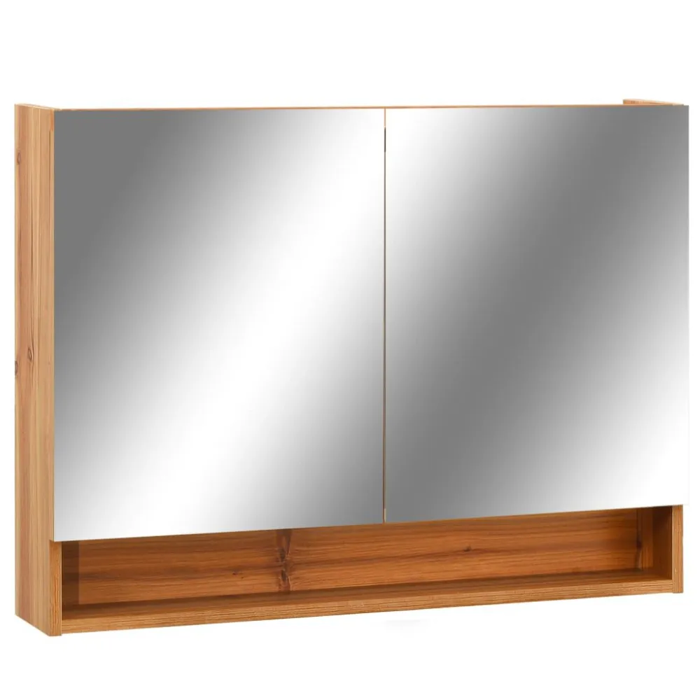 Armário espelhado casa banho com LED 80x15x60 cm MDF carvalho : Conjunto de 5 Peças