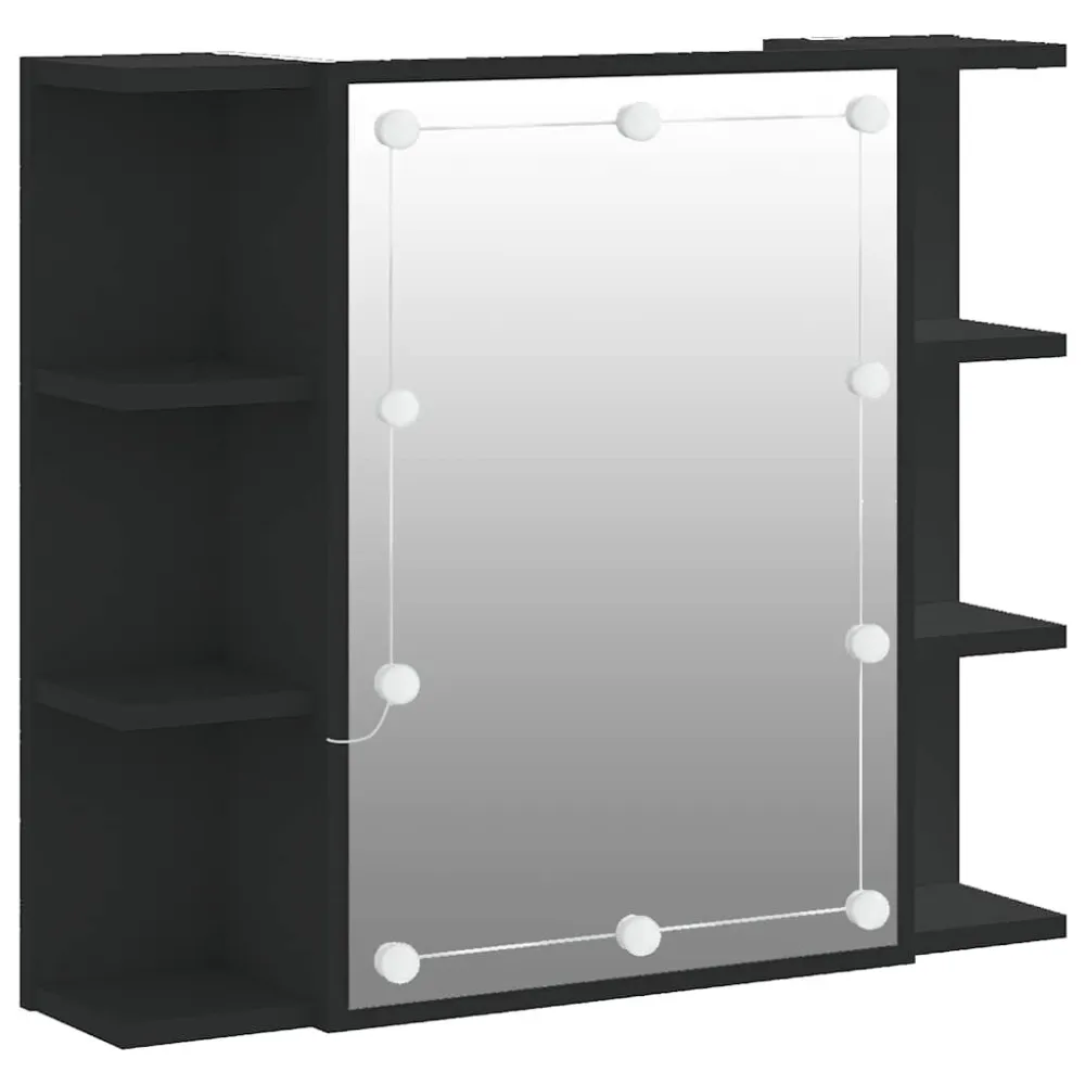 Armário espelhado com luzes LED 70x16,5x60 cm preto para Organização
