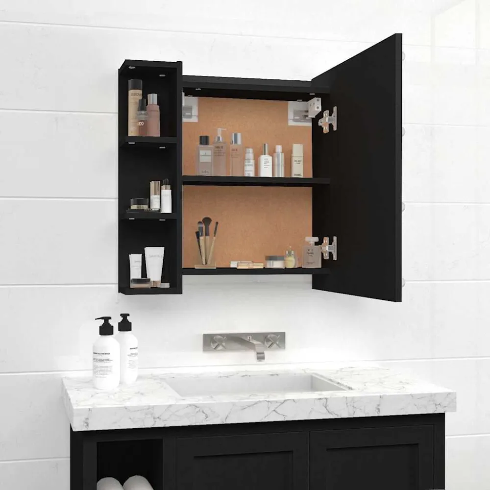 Armário espelhado com luzes LED 70x16,5x60 cm preto para Organização
