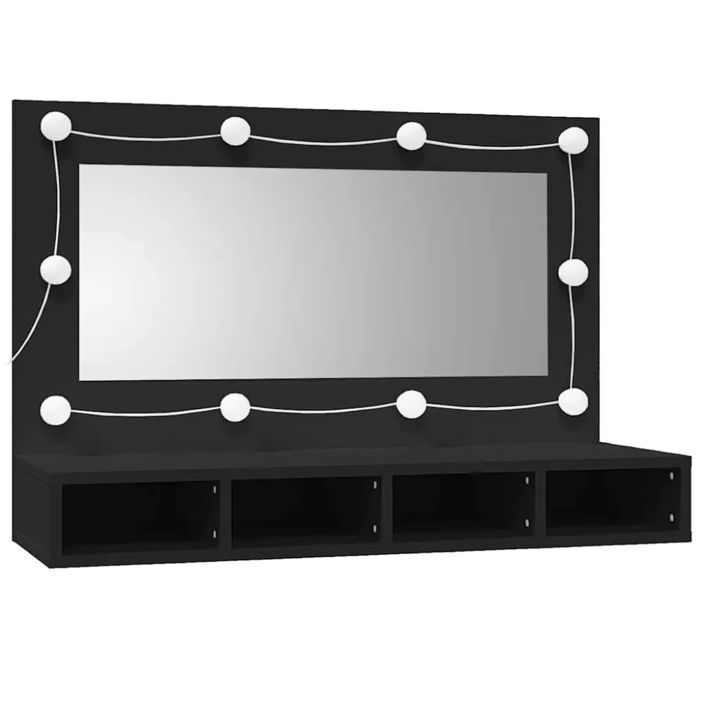 Armário espelhado com luzes LED 90x31,5x62 cm preto Lavável