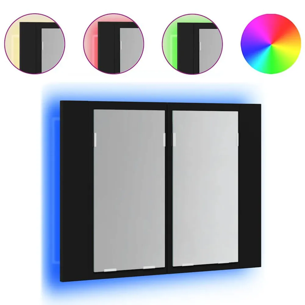 Balde de Lixo Armário espelhado casa banho com LED 60x12x45 cm acrílico preto